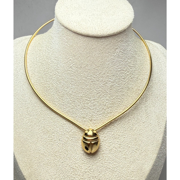 Monet Scarab Slide Pendant Choker Collar Necklace Egyptian Revival Gold Tone